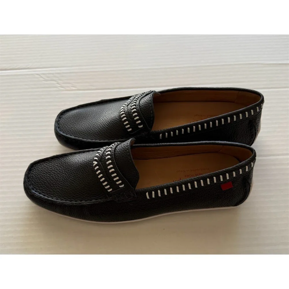 Marc Joseph New York Men's Penny Loafers Black Contrast Stitch Slip-On
